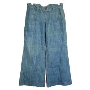 Vtg Indigo Hand Lauren Patch Pocket Wide Leg Flared Denim Jean Sz 27 EU / 4-6 US